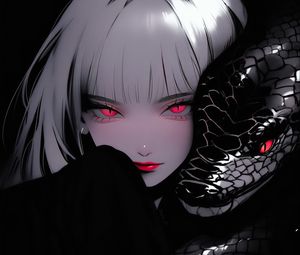 Preview wallpaper girl, snake, art, anime, black