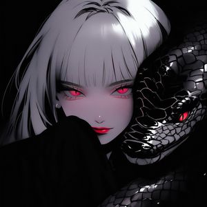 Preview wallpaper girl, snake, art, anime, black