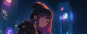 Preview wallpaper girl, sneakers, buildings, night, art, anime