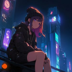 Preview wallpaper girl, sneakers, buildings, night, art, anime