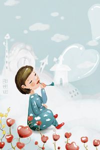 Preview wallpaper girl, snow, clouds, hearts, love