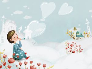 Preview wallpaper girl, snow, clouds, hearts, love