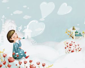 Preview wallpaper girl, snow, clouds, hearts, love