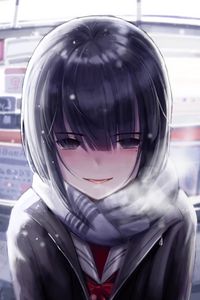 Preview wallpaper girl, snow, cold, anime