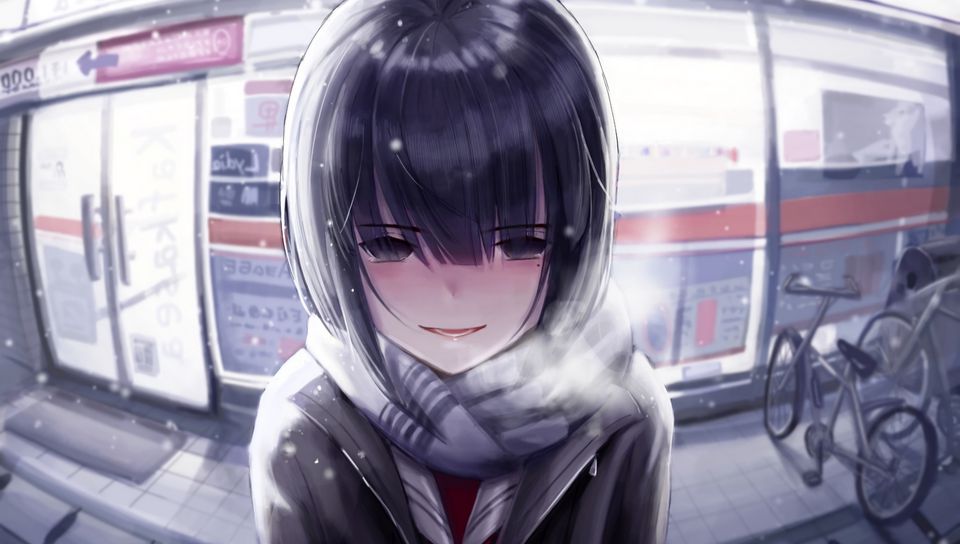 960x544 Wallpaper girl, snow, cold, anime