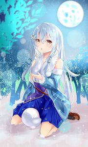 Preview wallpaper girl, snow, snowflake, winter, anime, art