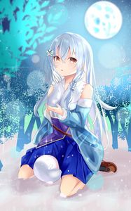 Preview wallpaper girl, snow, snowflake, winter, anime, art