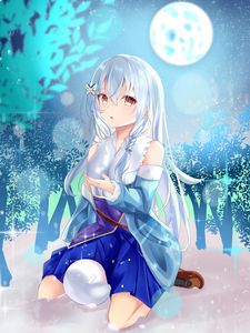 Preview wallpaper girl, snow, snowflake, winter, anime, art
