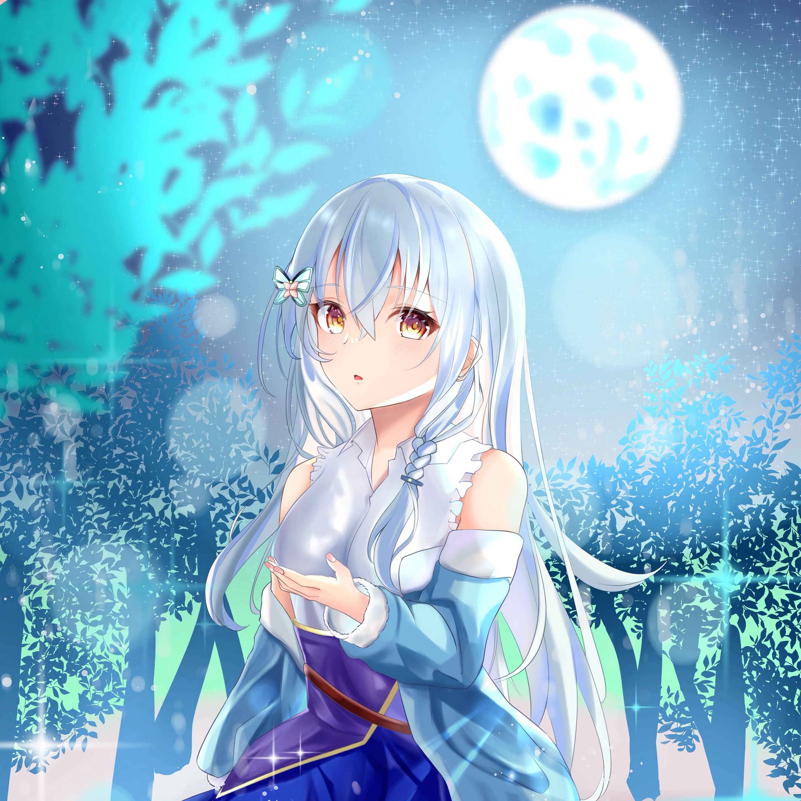 Premium Photo | Anime girl with snow-white hair, bangs falling on the eye,  snowflakes flying around, creative ai