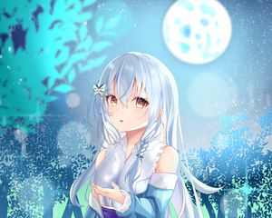 Preview wallpaper girl, snow, snowflake, winter, anime, art