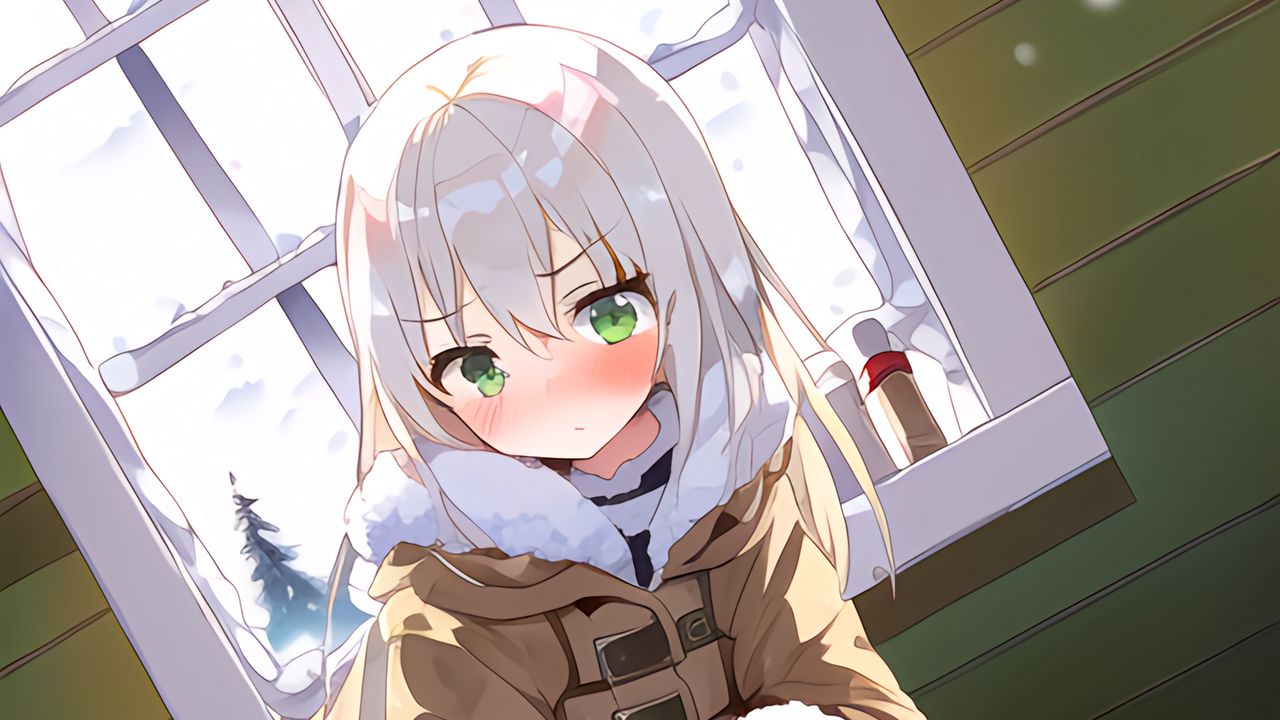 Wallpaper girl, snow, winter, anime