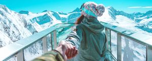 Preview wallpaper girl, snowboarder, mountains, sportswoman