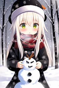 Preview wallpaper girl, snowman, snow, winter, anime