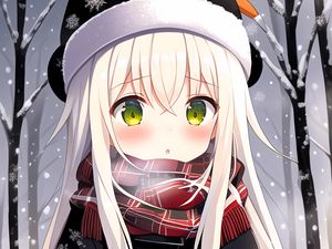 Preview wallpaper girl, snowman, snow, winter, anime