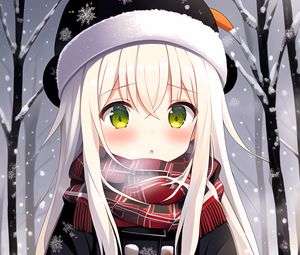 Preview wallpaper girl, snowman, snow, winter, anime