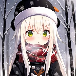 Preview wallpaper girl, snowman, snow, winter, anime