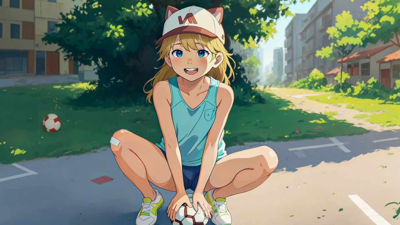 Wallpaper girl, soccer ball, cap, neko, anime