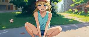 Preview wallpaper girl, soccer ball, cap, neko, anime