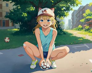 Preview wallpaper girl, soccer ball, cap, neko, anime