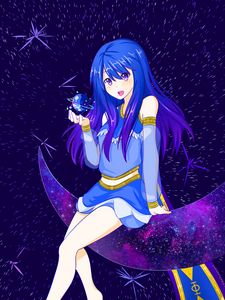 Preview wallpaper girl, space, anime, moon, planet