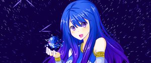 Preview wallpaper girl, space, anime, moon, planet