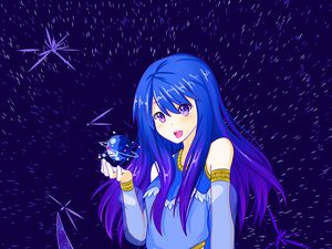 Preview wallpaper girl, space, anime, moon, planet