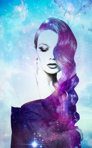 Preview wallpaper girl, space, photomanipulation, galaxy