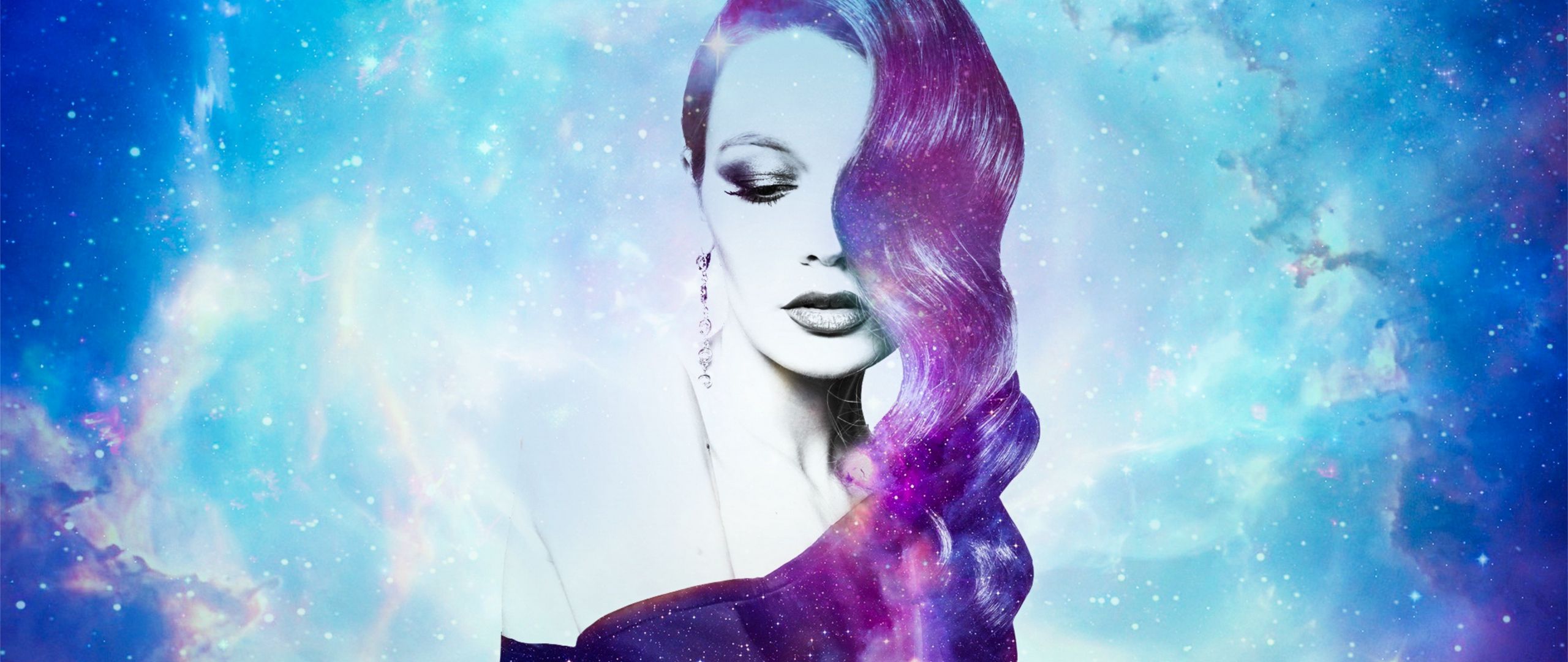 Download wallpaper 2560x1080 girl, space, photomanipulation, galaxy dual  wide 1080p hd background