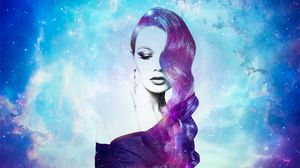 Preview wallpaper girl, space, photomanipulation, galaxy