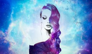 Preview wallpaper girl, space, photomanipulation, galaxy