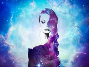 Preview wallpaper girl, space, photomanipulation, galaxy