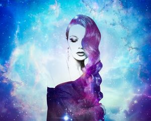 Preview wallpaper girl, space, photomanipulation, galaxy