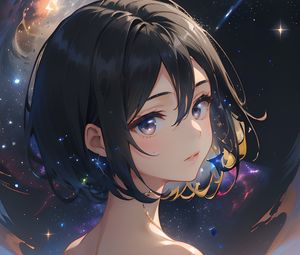 Preview wallpaper girl, space, stars, anime, art