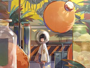 Preview wallpaper girl, spacesuit, anime, art