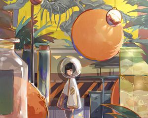 Preview wallpaper girl, spacesuit, anime, art