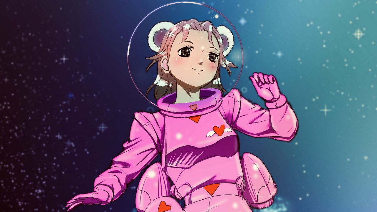 Wallpaper girl, spacesuit, stars, space, anime