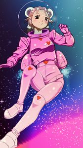 Preview wallpaper girl, spacesuit, stars, space, anime