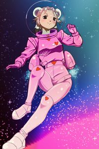 Preview wallpaper girl, spacesuit, stars, space, anime