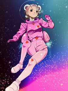 Preview wallpaper girl, spacesuit, stars, space, anime