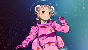 Preview wallpaper girl, spacesuit, stars, space, anime