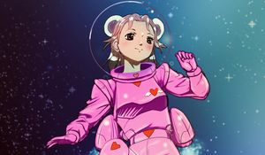 Preview wallpaper girl, spacesuit, stars, space, anime