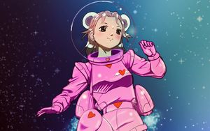 Preview wallpaper girl, spacesuit, stars, space, anime