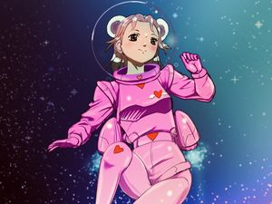 Preview wallpaper girl, spacesuit, stars, space, anime