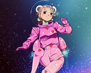 Preview wallpaper girl, spacesuit, stars, space, anime