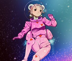 Preview wallpaper girl, spacesuit, stars, space, anime