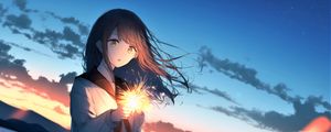 Preview wallpaper girl, sparkler, glow, evening, anime