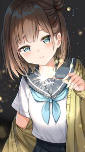 Preview wallpaper girl, sparkler, sparks, glance, anime