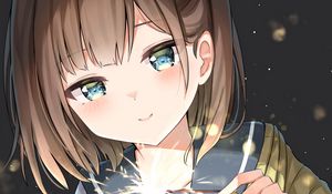 Preview wallpaper girl, sparkler, sparks, glance, anime