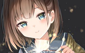 Preview wallpaper girl, sparkler, sparks, glance, anime