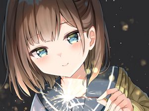 Preview wallpaper girl, sparkler, sparks, glance, anime